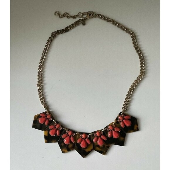 J. Crew Tortoise Shell Lucite Red Gemstone Necklac - Picture 1 of 3